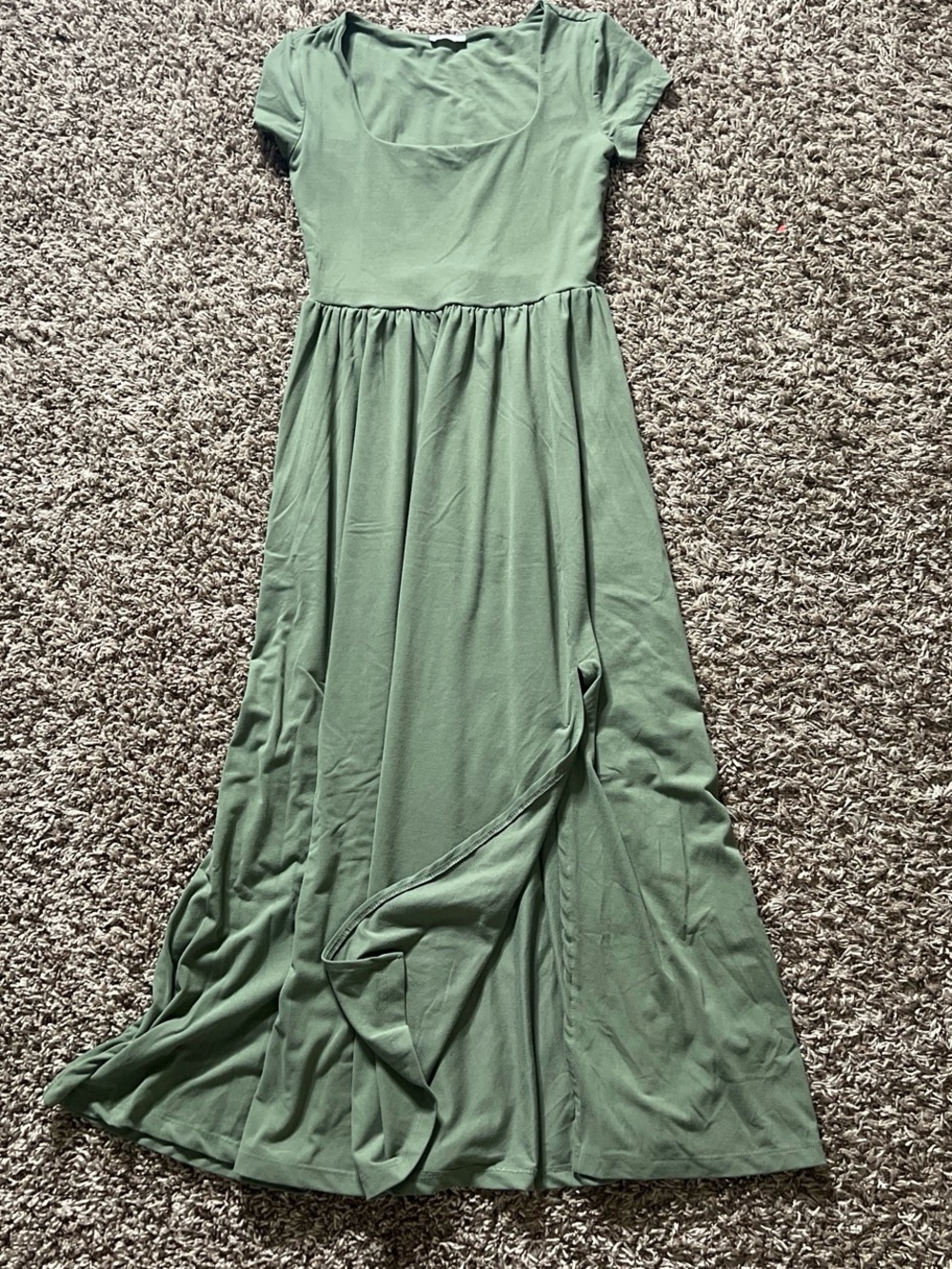 Scoop Neck Short Sleeve Maxi Dress - Sage Green